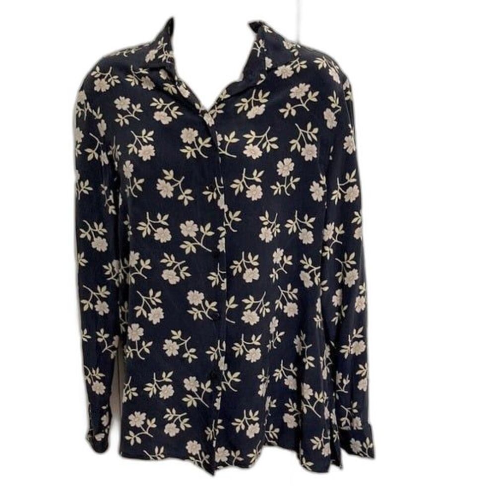 PAT ARGENTI 100% SILK Button Down Long Sleeves Blouse Vintage 1980s Womens 10P